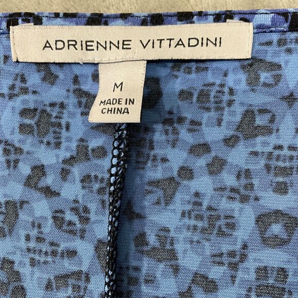 Adrienne Vittadini smocked waist sleeveless Dress women’s M blue Geometic flora - Picture 2 of 9